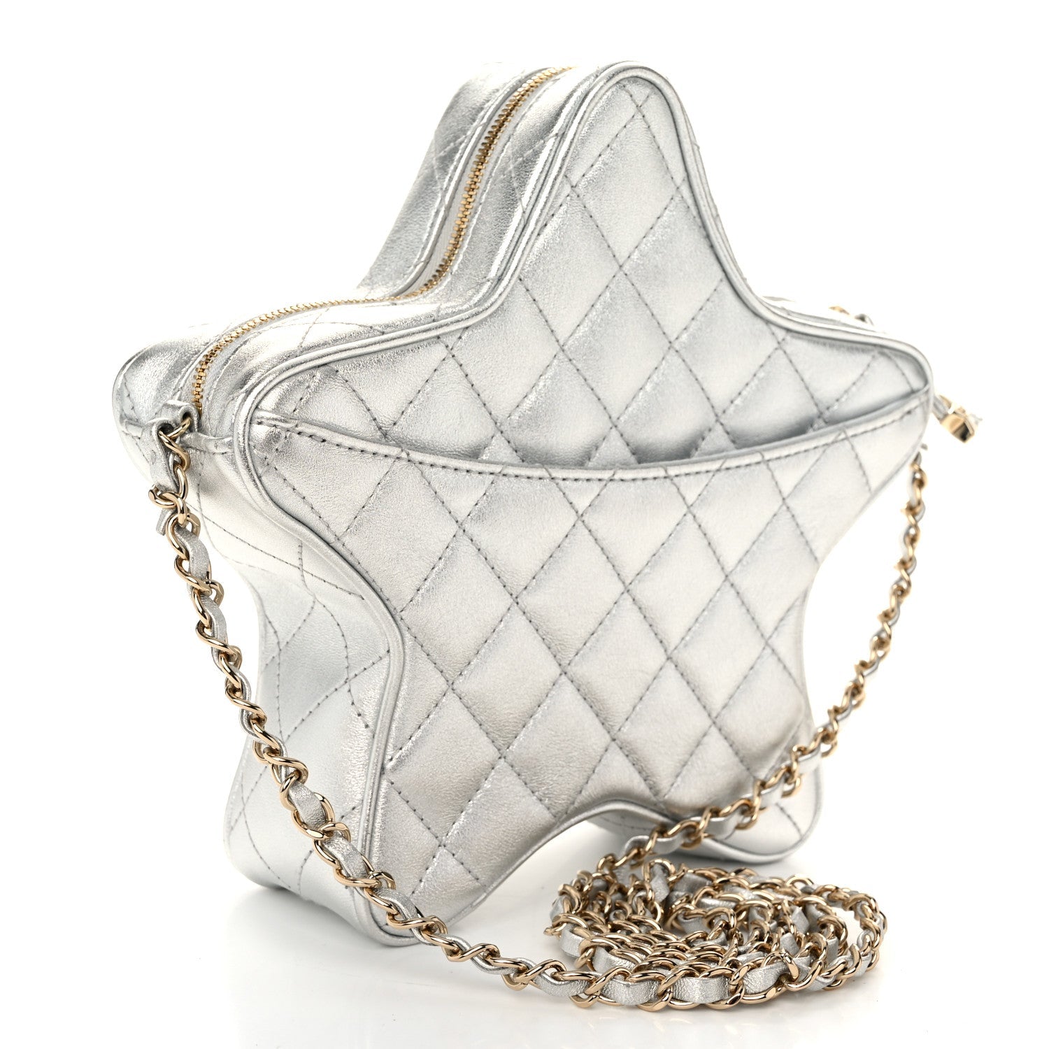 Metallic Lambskin Walk Of Fame Bag Silver
