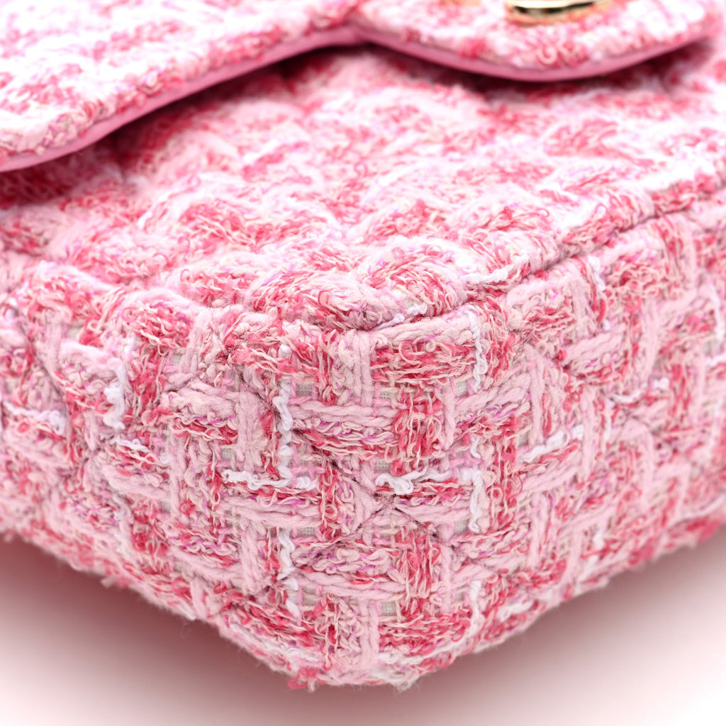 Tweed Resin Quilted Mini Heart Square Flap Pink White