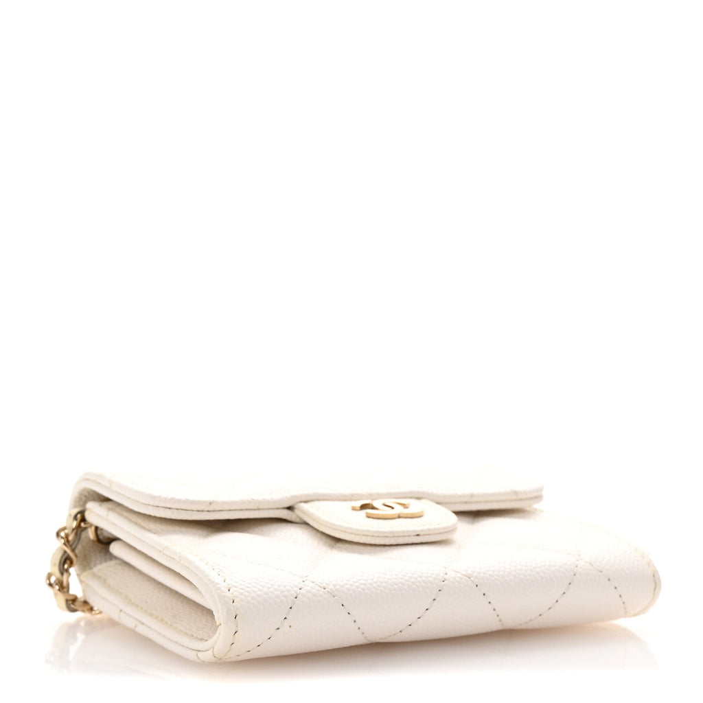 Caviar Quilted Flap  Holder On Chain White