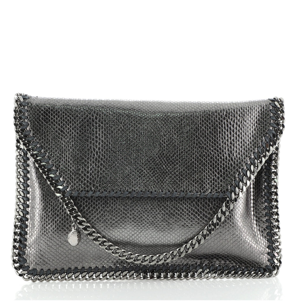Falabella Fold Over Clutch Faux Snakeskin