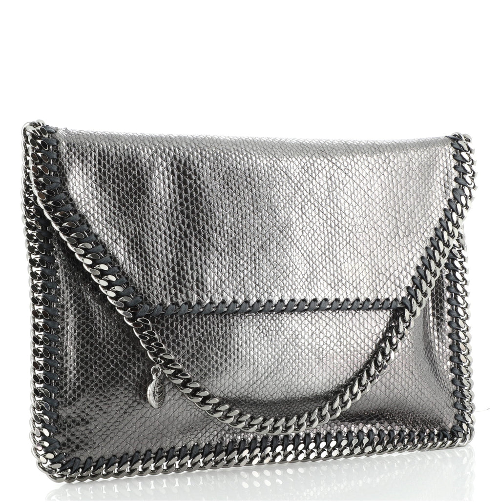 Falabella Fold Over Clutch Faux Snakeskin