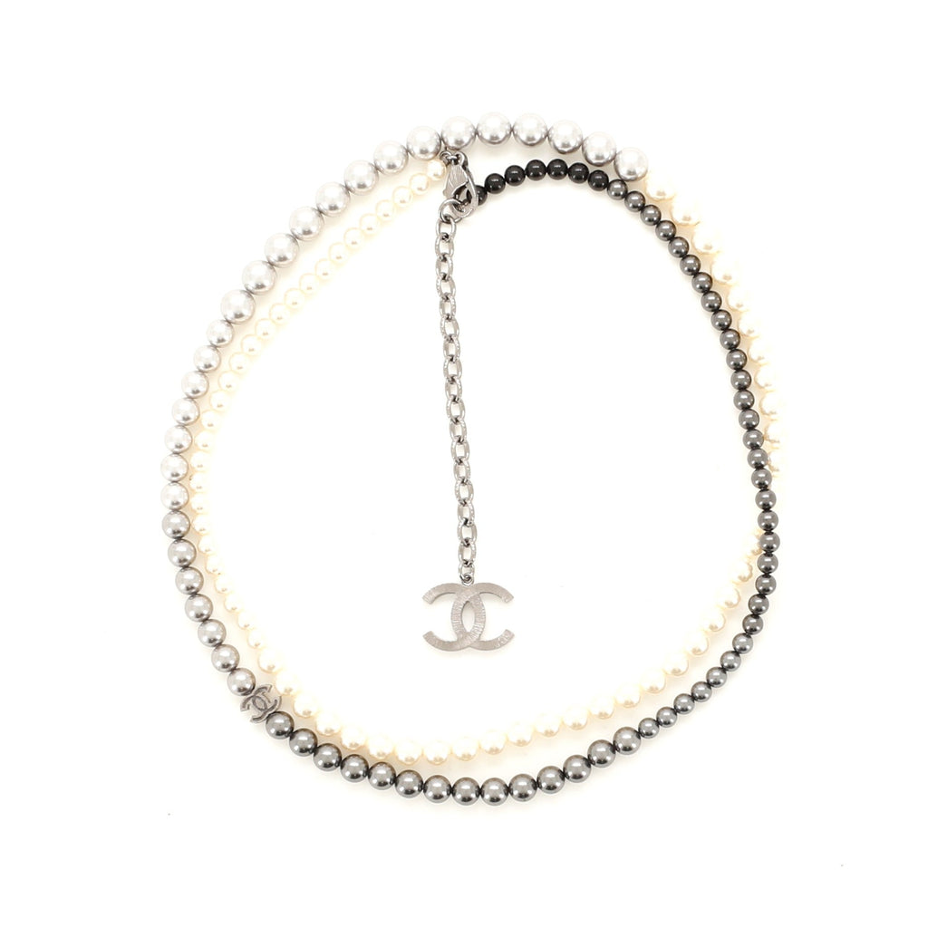 Ombre CC Double Strand Necklace Faux Pearl and Resin