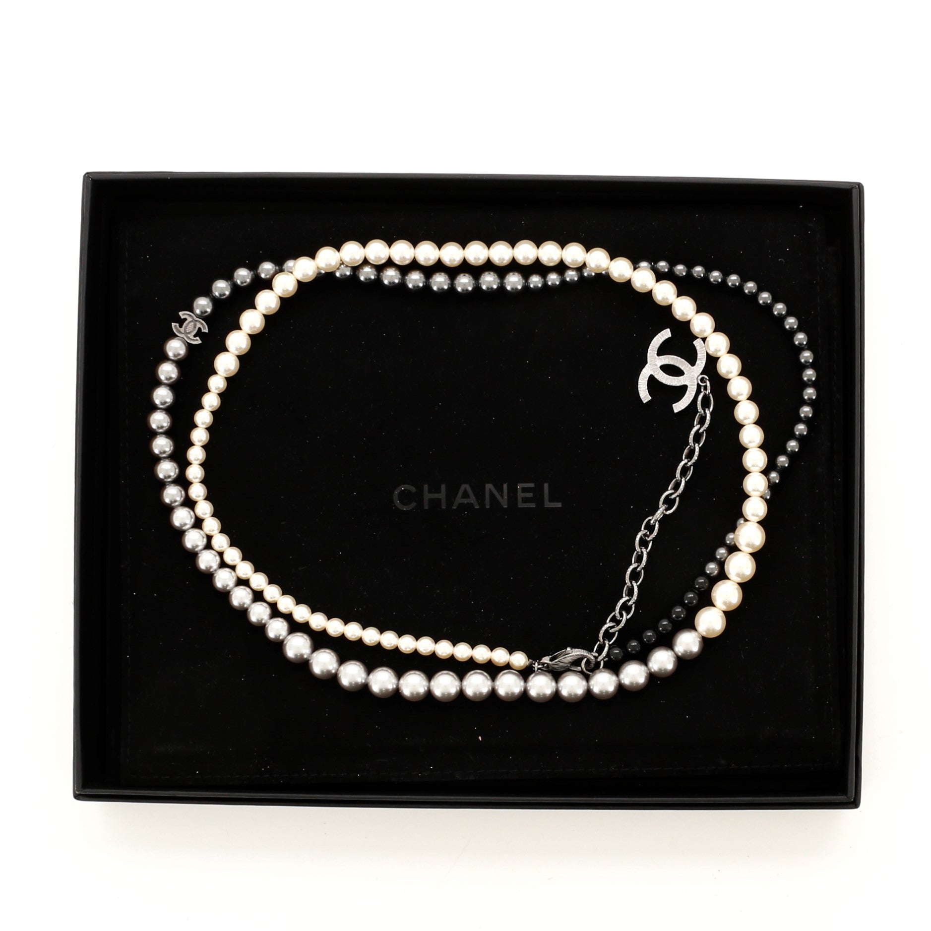 Ombre CC Double Strand Necklace Faux Pearl and Resin
