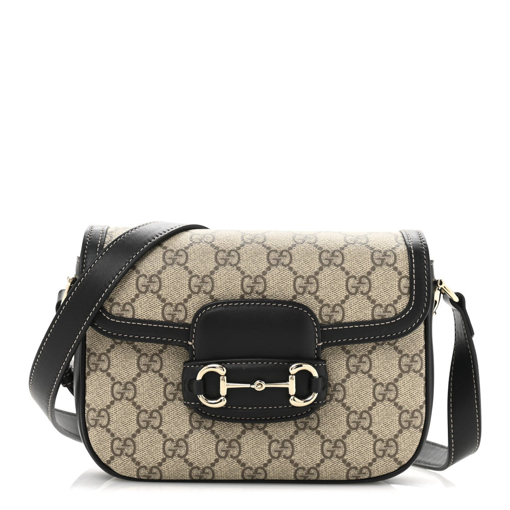 GG Supreme Monogram Horsebit 1955 Soft Small Shoulder Bag Beige Black