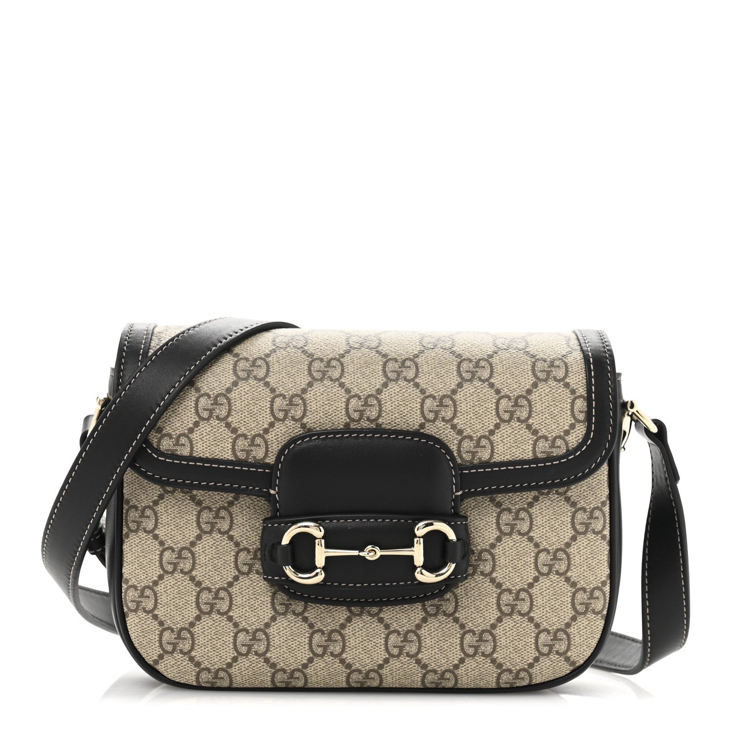 GG Supreme Monogram Horsebit 1955 Soft Small Shoulder Bag Beige Black