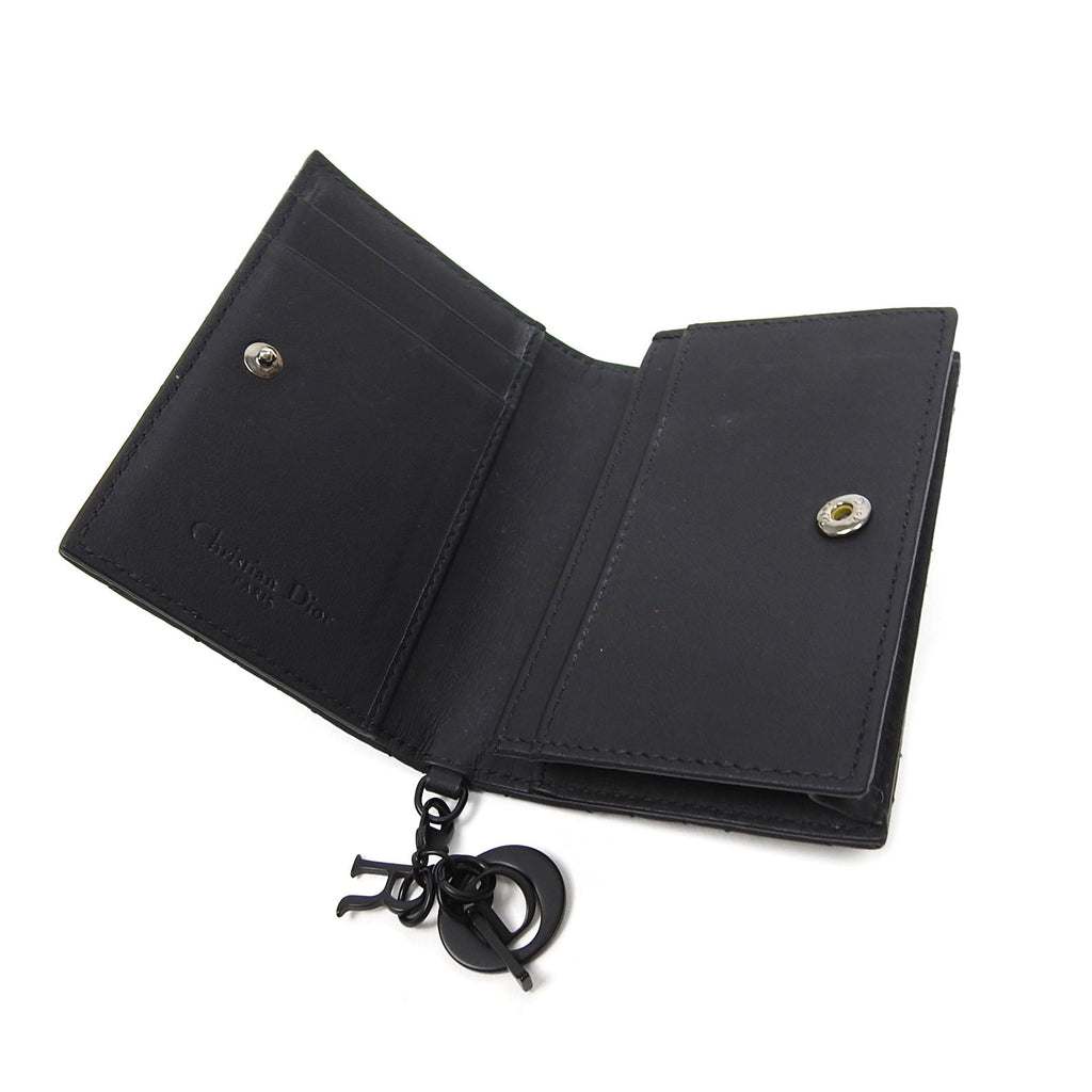 Christian Dior Black Mini Matte Lady Dior Compact Wallet