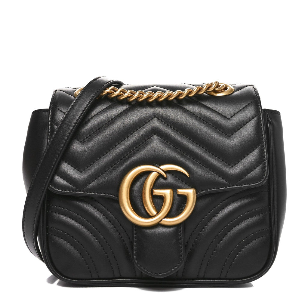 Calfskin Matelasse Mini GG Marmont Square Shoulder Bag Black