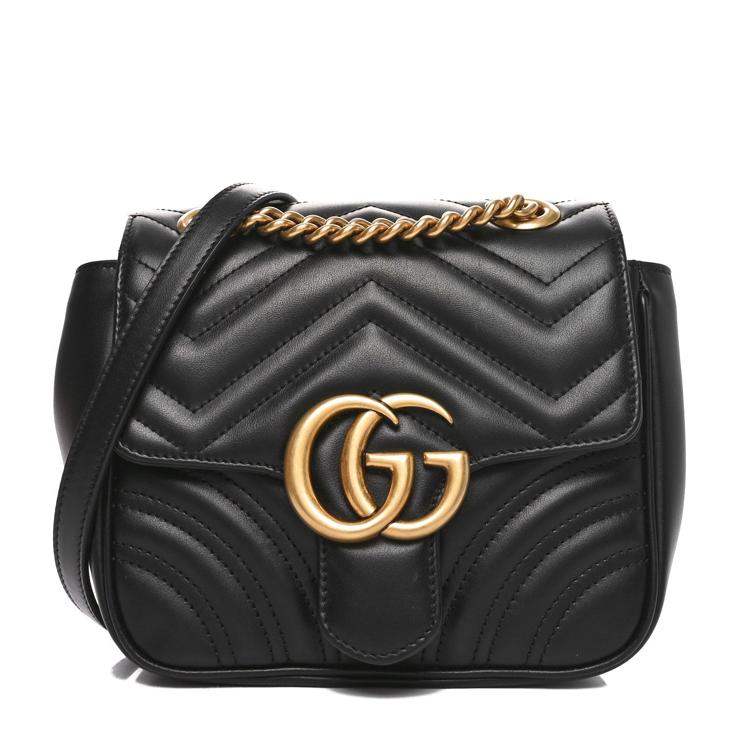Calfskin Matelasse Mini GG Marmont Square Shoulder Bag Black