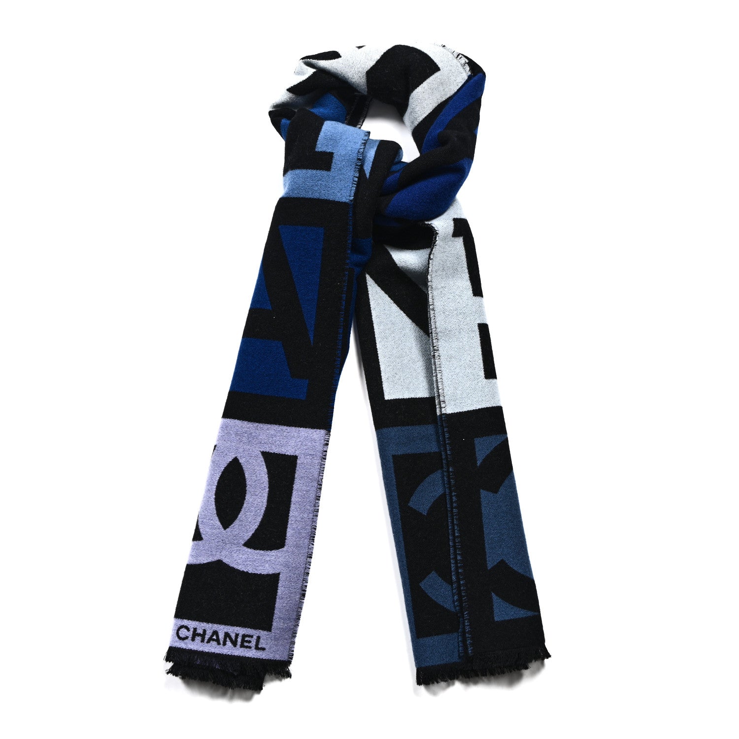 Wool Silk CC Logo Stole Black Blue