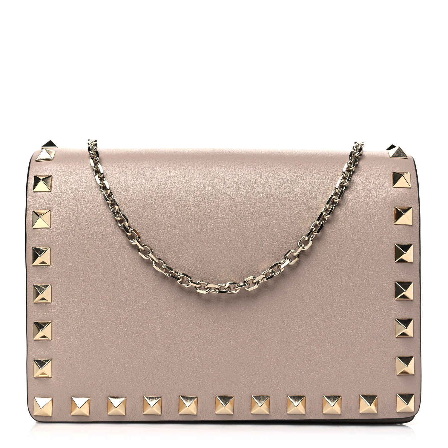 Pebbled Calfskin Rockstud Wallet On Chain Poudre