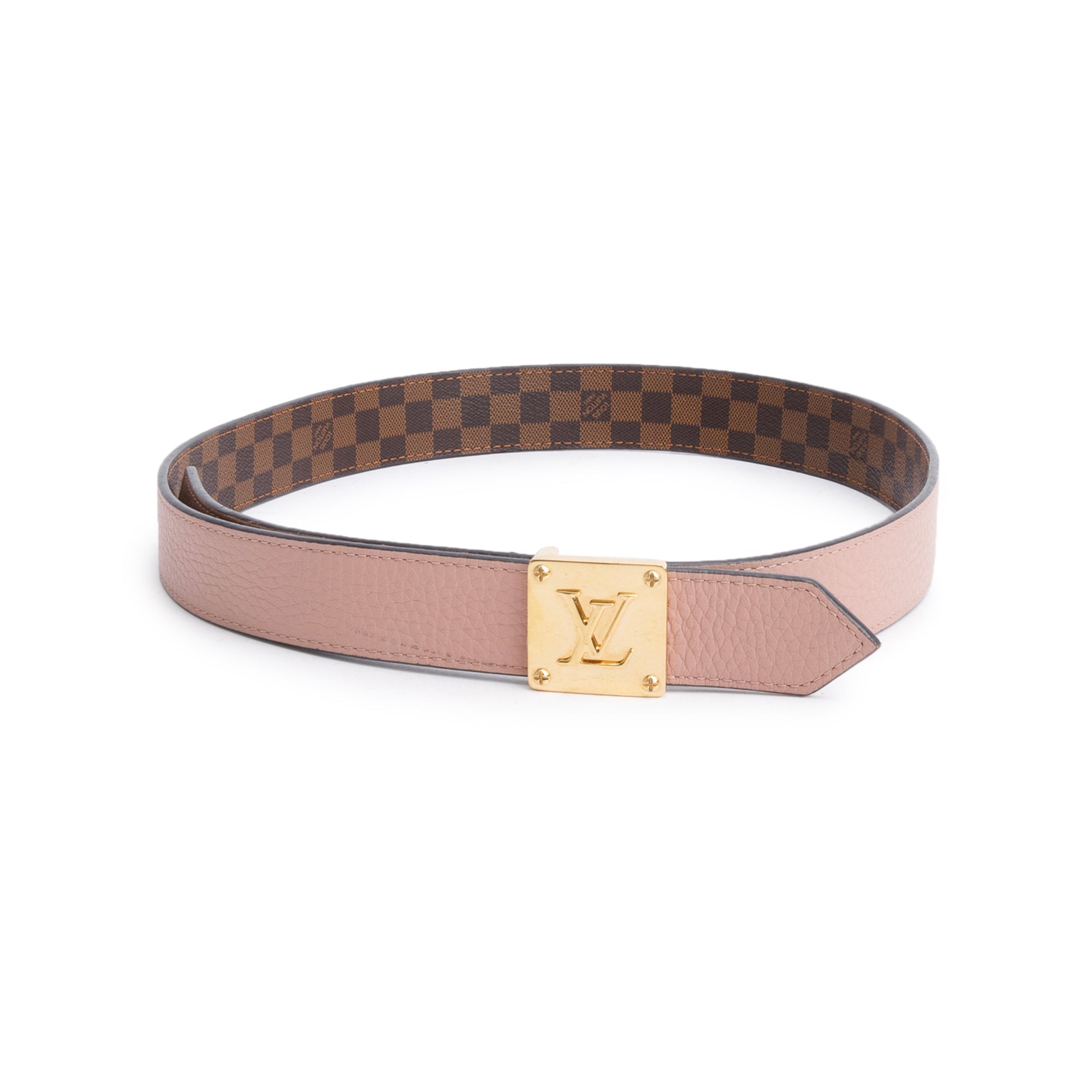 Louis Vuitton Damier Ebene Pink Cowhide Leather Morningram 30 MM Reversible Belt 80 32