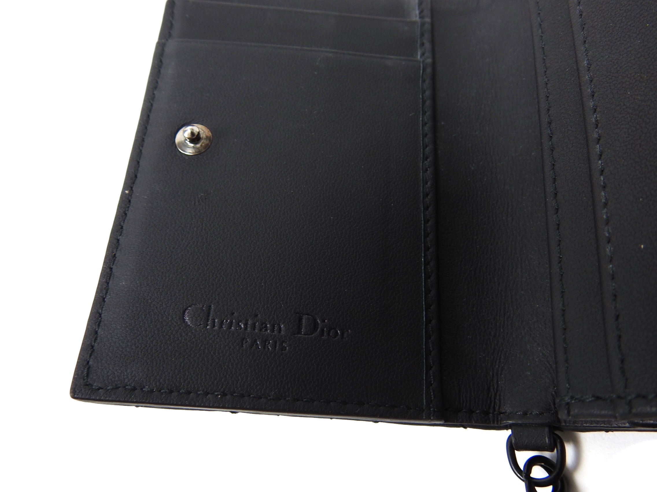 Christian Dior Black Mini Matte Lady Dior Compact Wallet