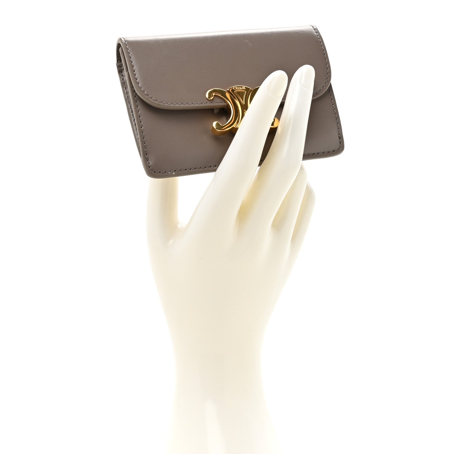 Shiny Calfskin Triomphe Flap  Holder Pebble