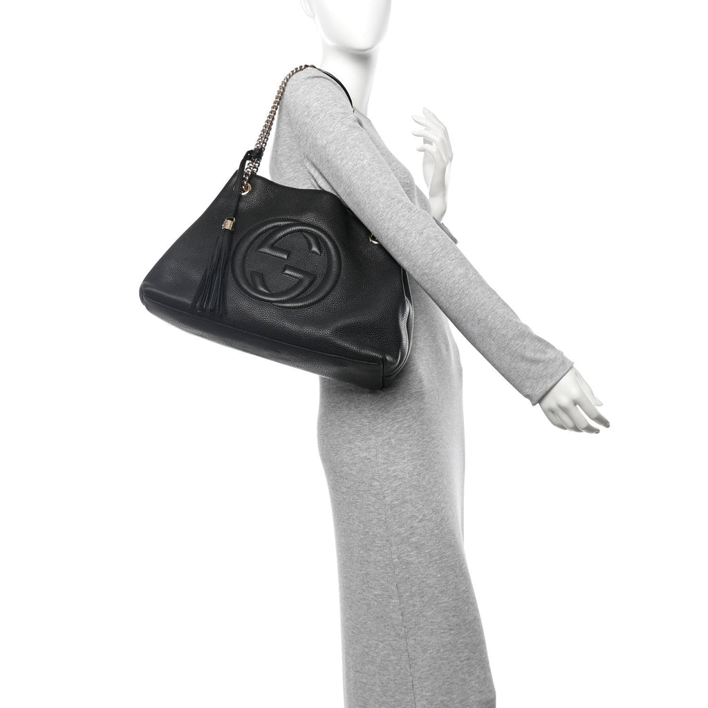 Pebbled Calfskin Medium Soho Chain Shoulder Bag Black