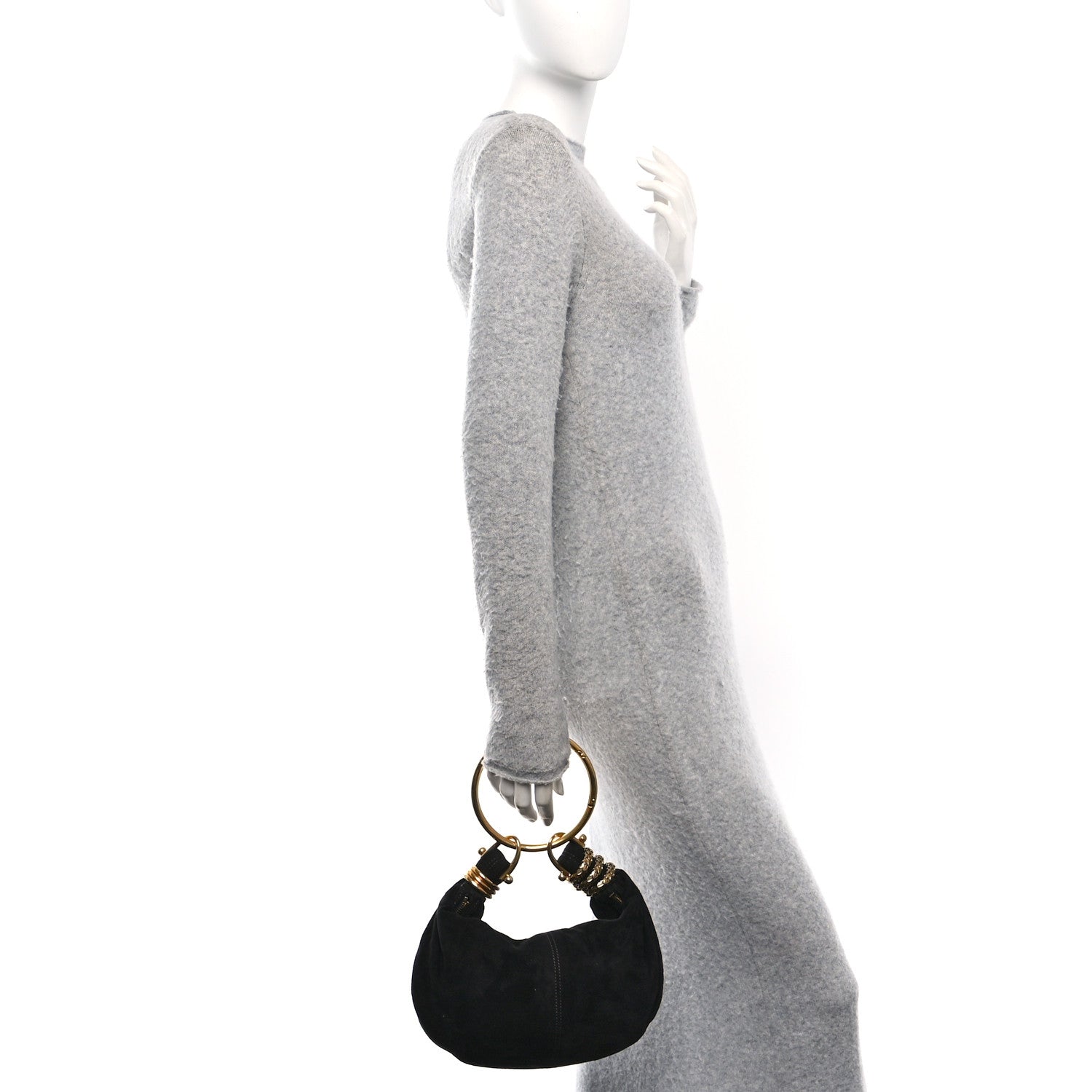 Suede Calfskin Small Snake Bracelet Hobo Bag Black