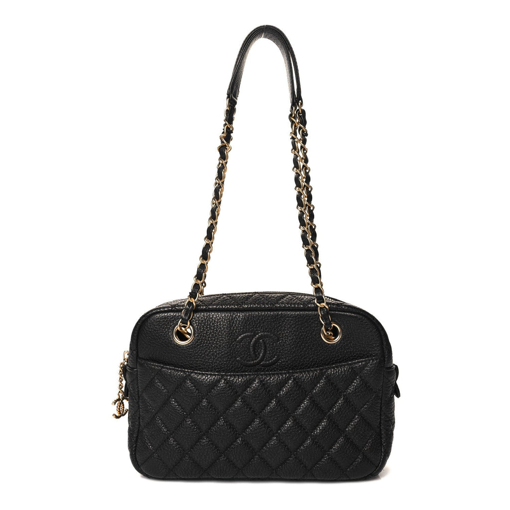 Calfskin Quilted Medium Camera Case Black