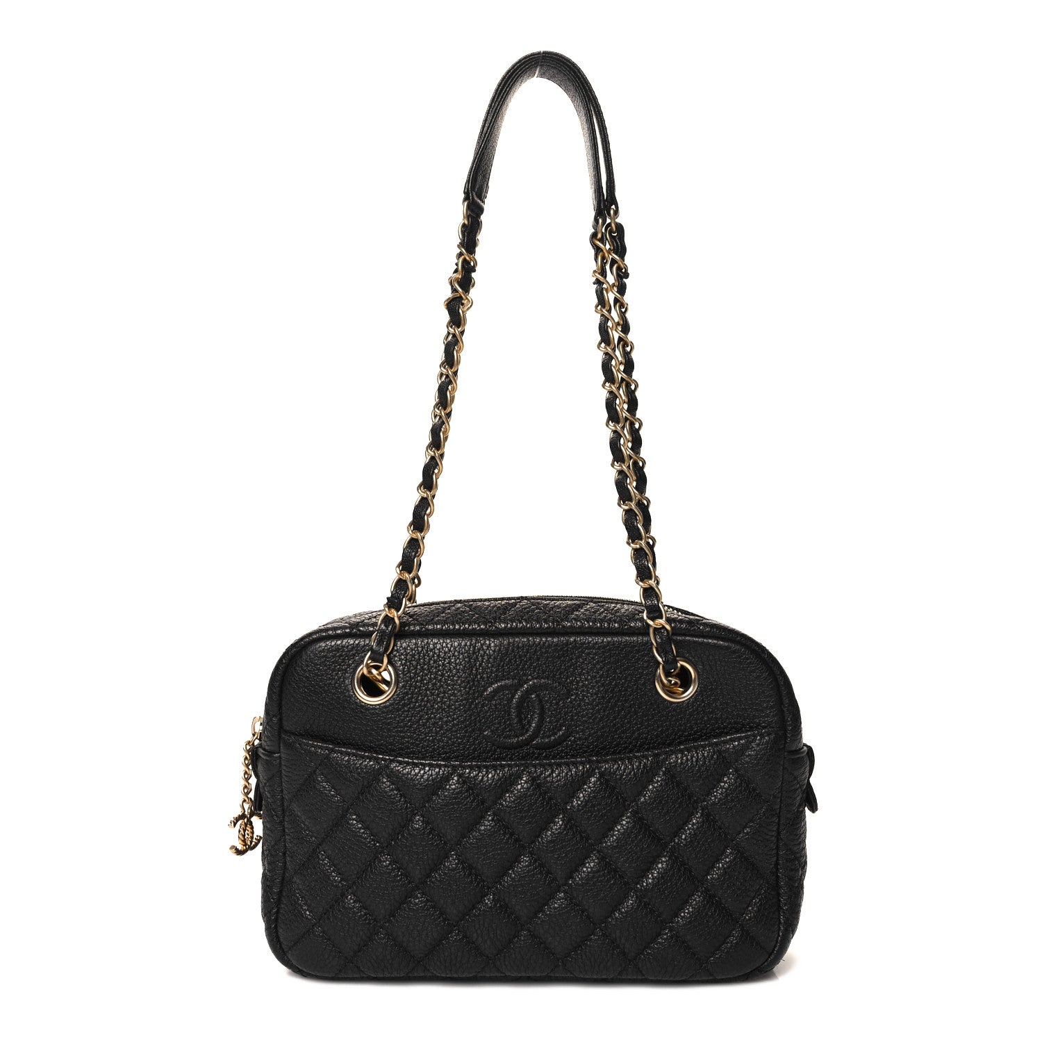 Calfskin Quilted Medium Camera Case Black