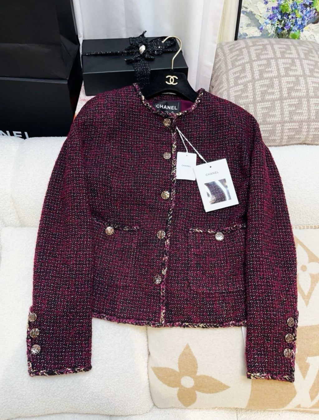 Chanel 22A Burgundy Tweed Jacket