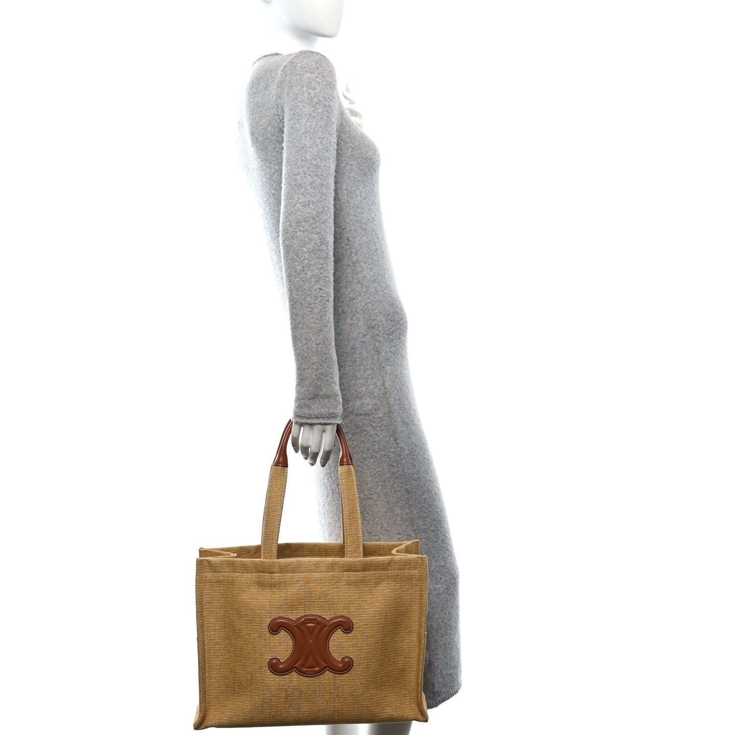 Canvas Calfskin Triomphe Large Cabas Thais Natural Tan