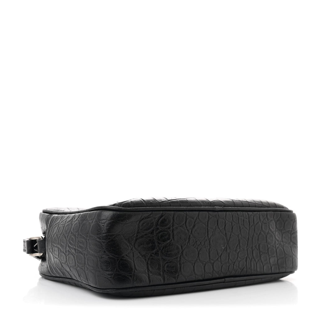 Calfskin Crocodile Embossed Monogram Lou Camera Bag Black