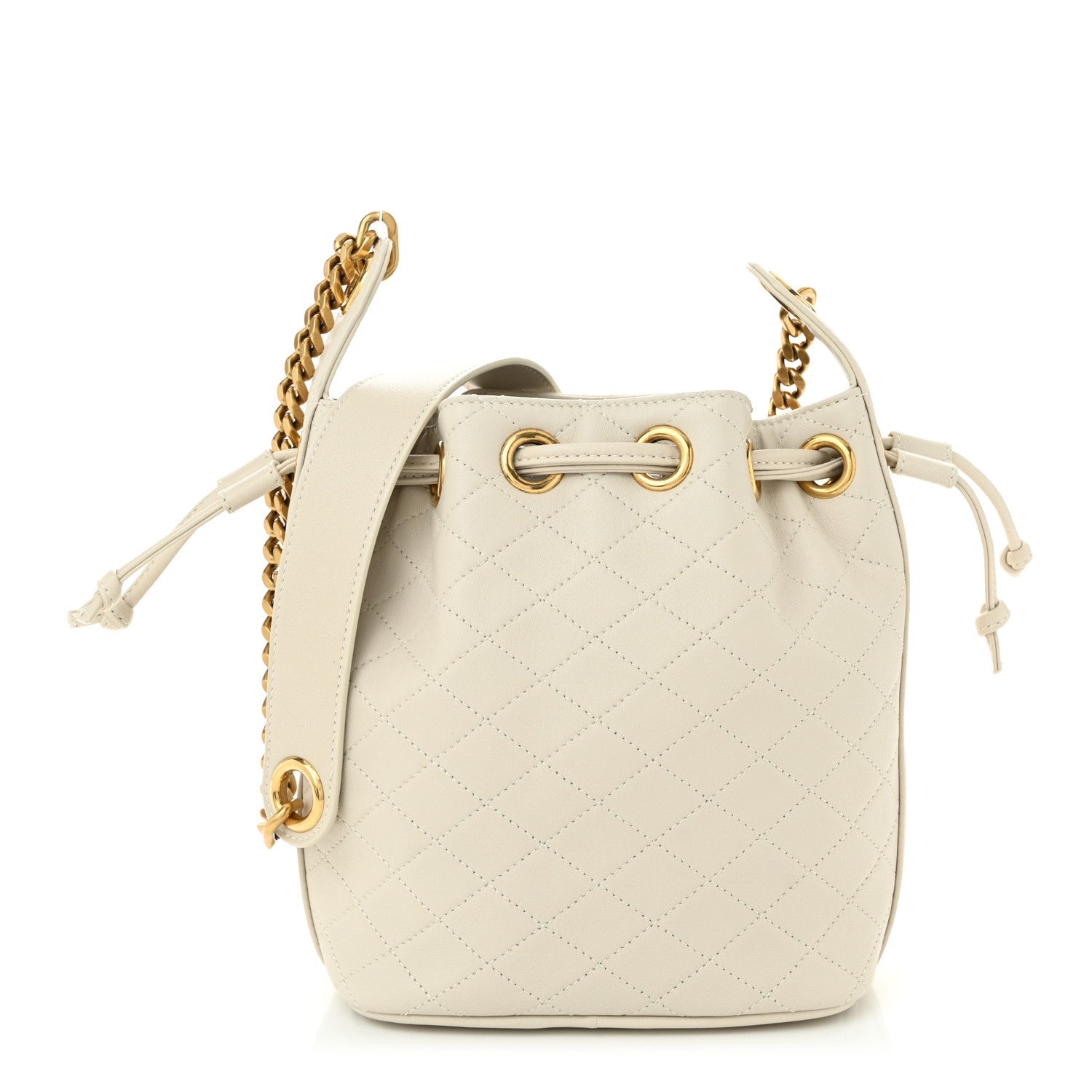 Lambskin Quilted Small Cassandre Bucket Bag Crema Soft