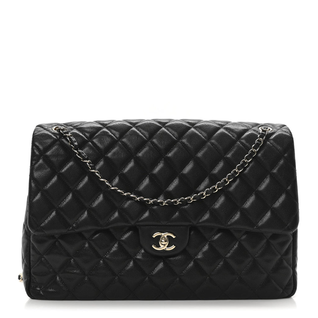 Caviar Quilted XXL Travel Flap Bag Black