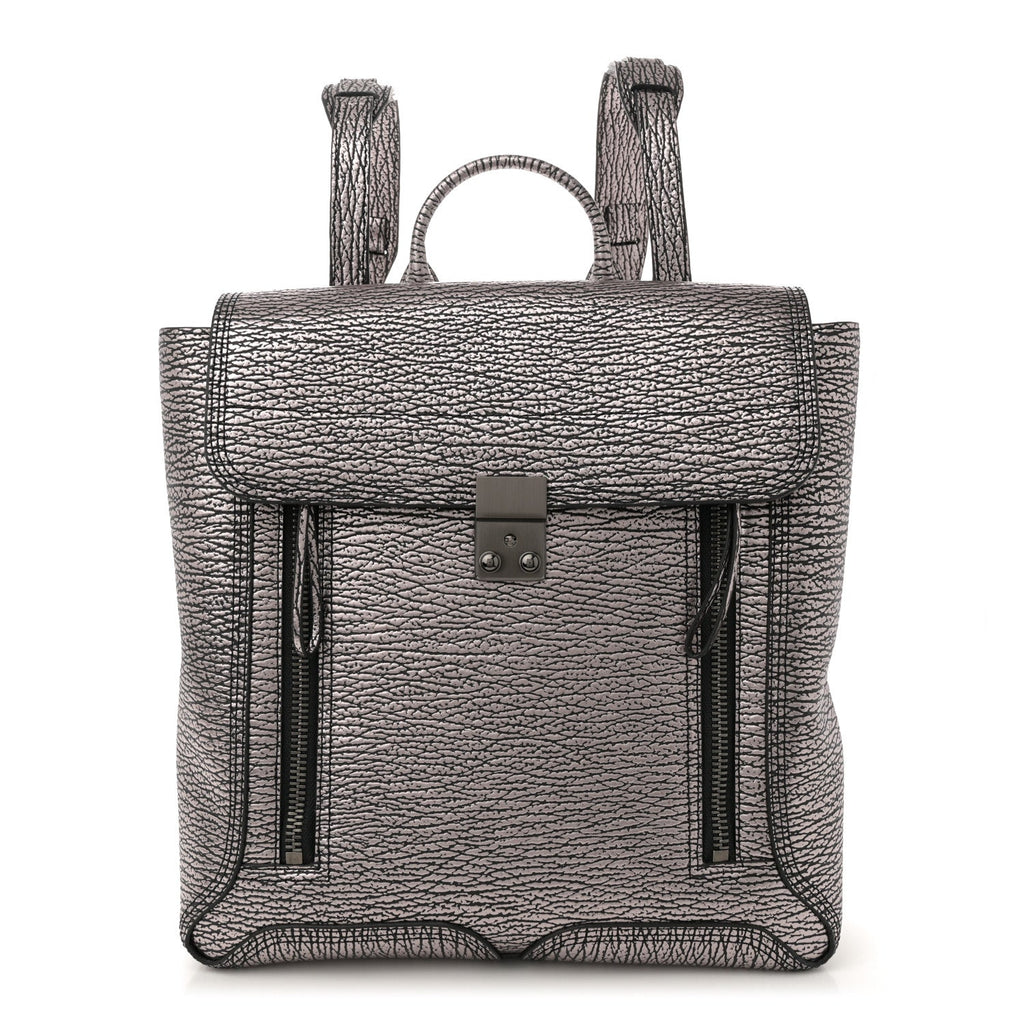 Metallic Textured Calfskin Pashli Backpack Black Mauve