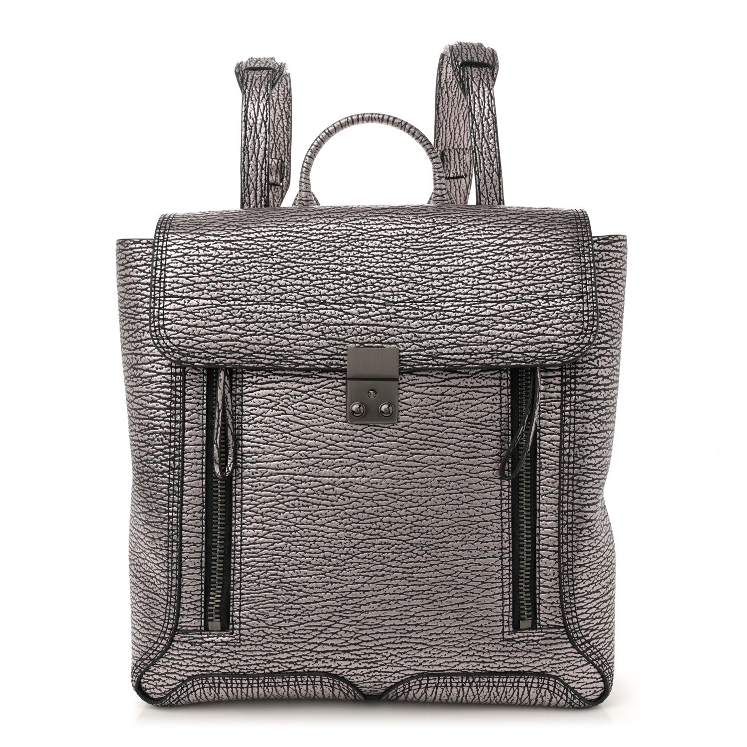 Metallic Textured Calfskin Pashli Backpack Black Mauve