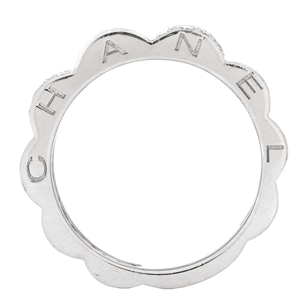18K White Gold Diamond Profil de Camellia Band Ring 53 6.5