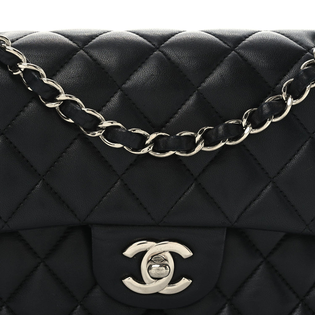 Lambskin Quilted Small Double Flap Black
