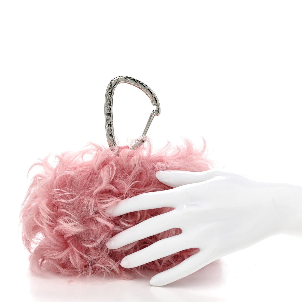 Shearling Lambskin CC Hook  Holder Pink