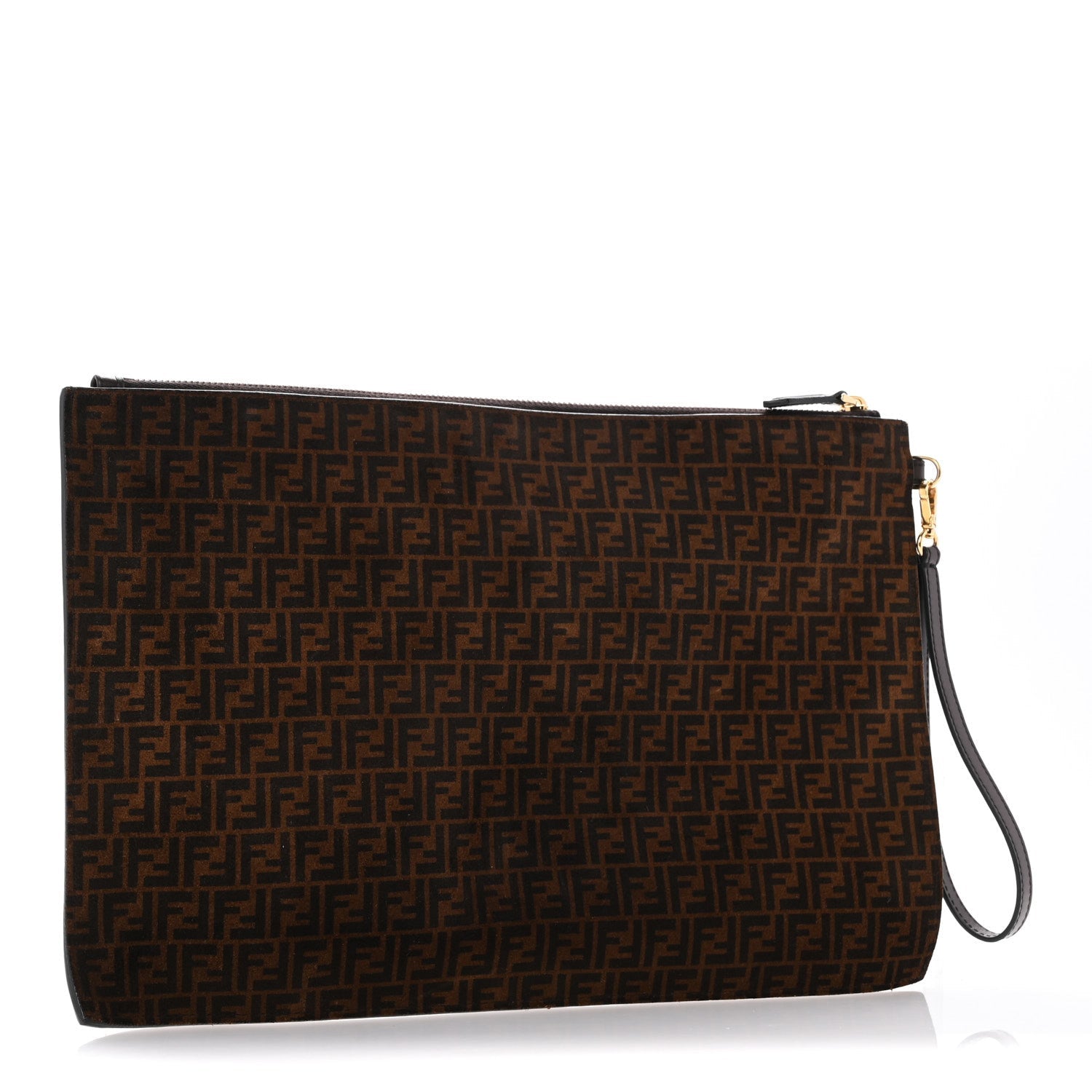 Suede Vitello King Micro FF Large Flat Pouch Sigaro  Sigaro Marrone Ebano