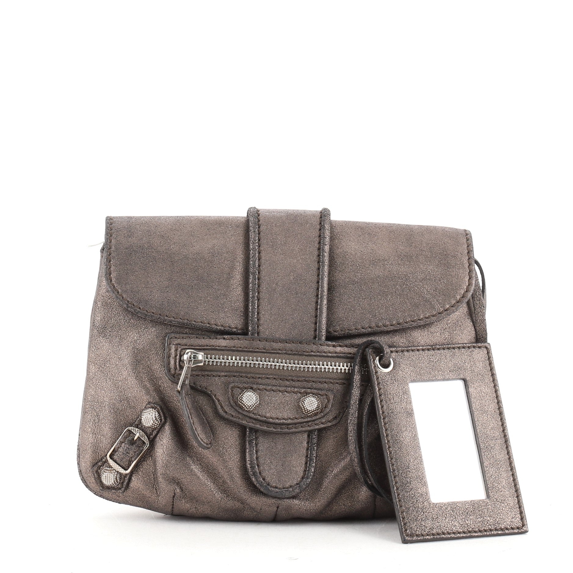 Flap Pouch Clutch Giant Studs Metallic Leather