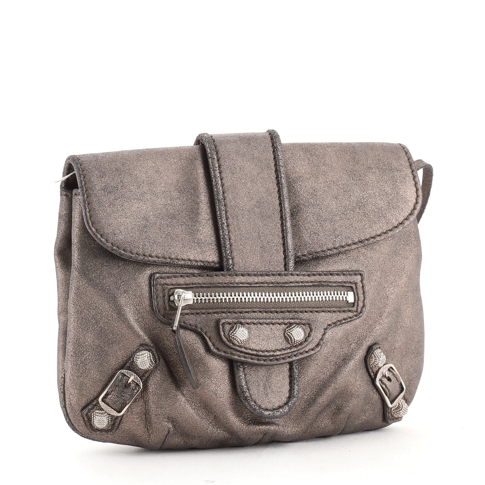 Flap Pouch Clutch Giant Studs Metallic Leather