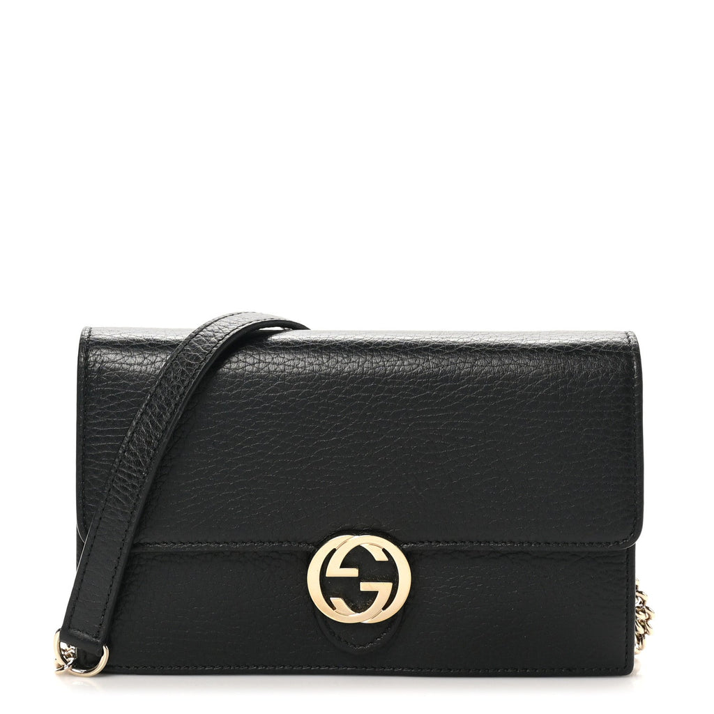 Dollar Calfskin Interlocking G Chain Wallet Black