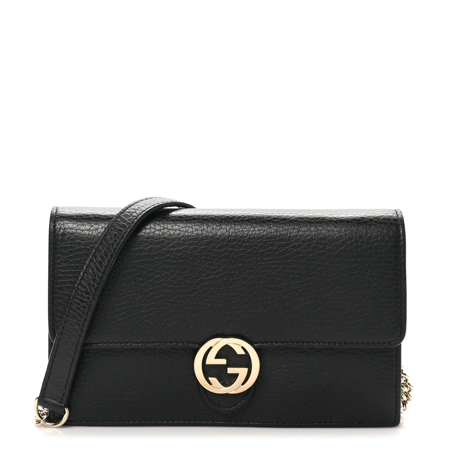 Dollar Calfskin Interlocking G Chain Wallet Black