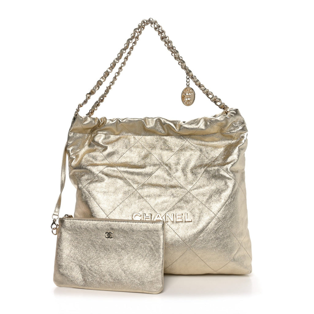 Metallic Calfskin Quilted Chanel 22 Golden