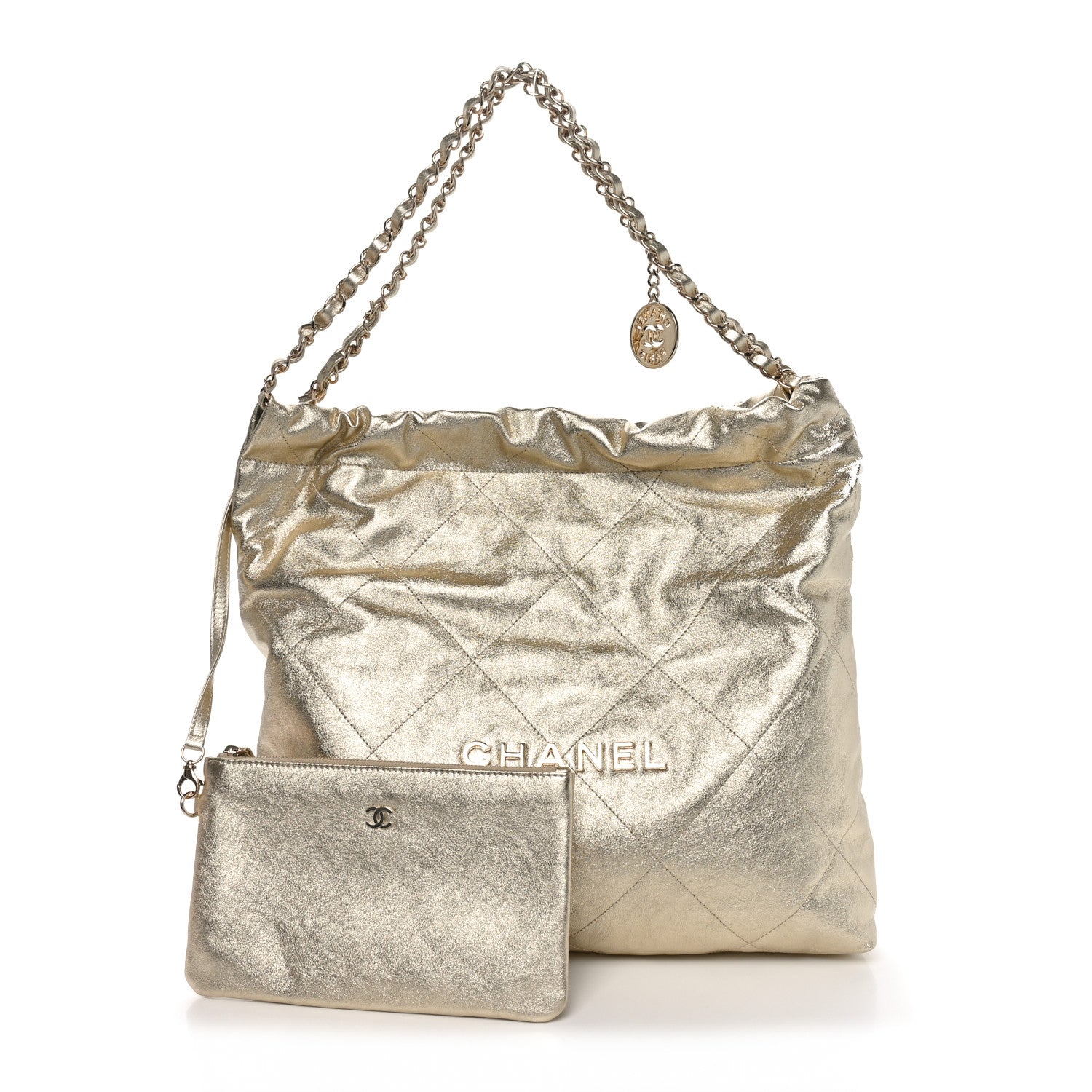 Metallic Calfskin Quilted Chanel 22 Golden