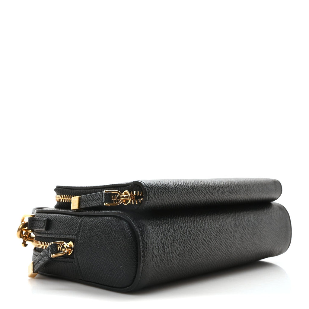 Grained Calfskin Caro Double Pouch Black