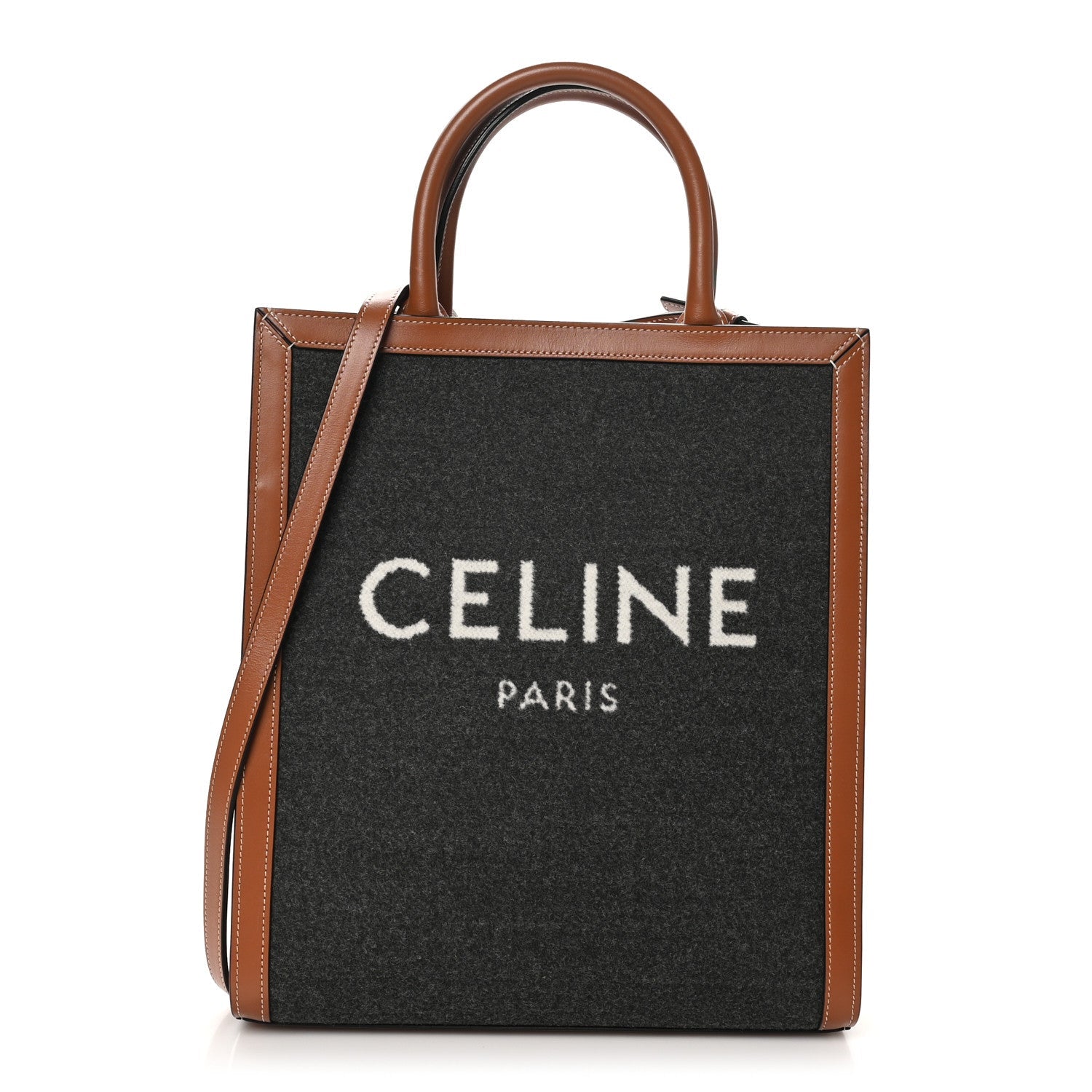 Calfskin Felt Logo Print Small Vertical Cabas Grey Tan