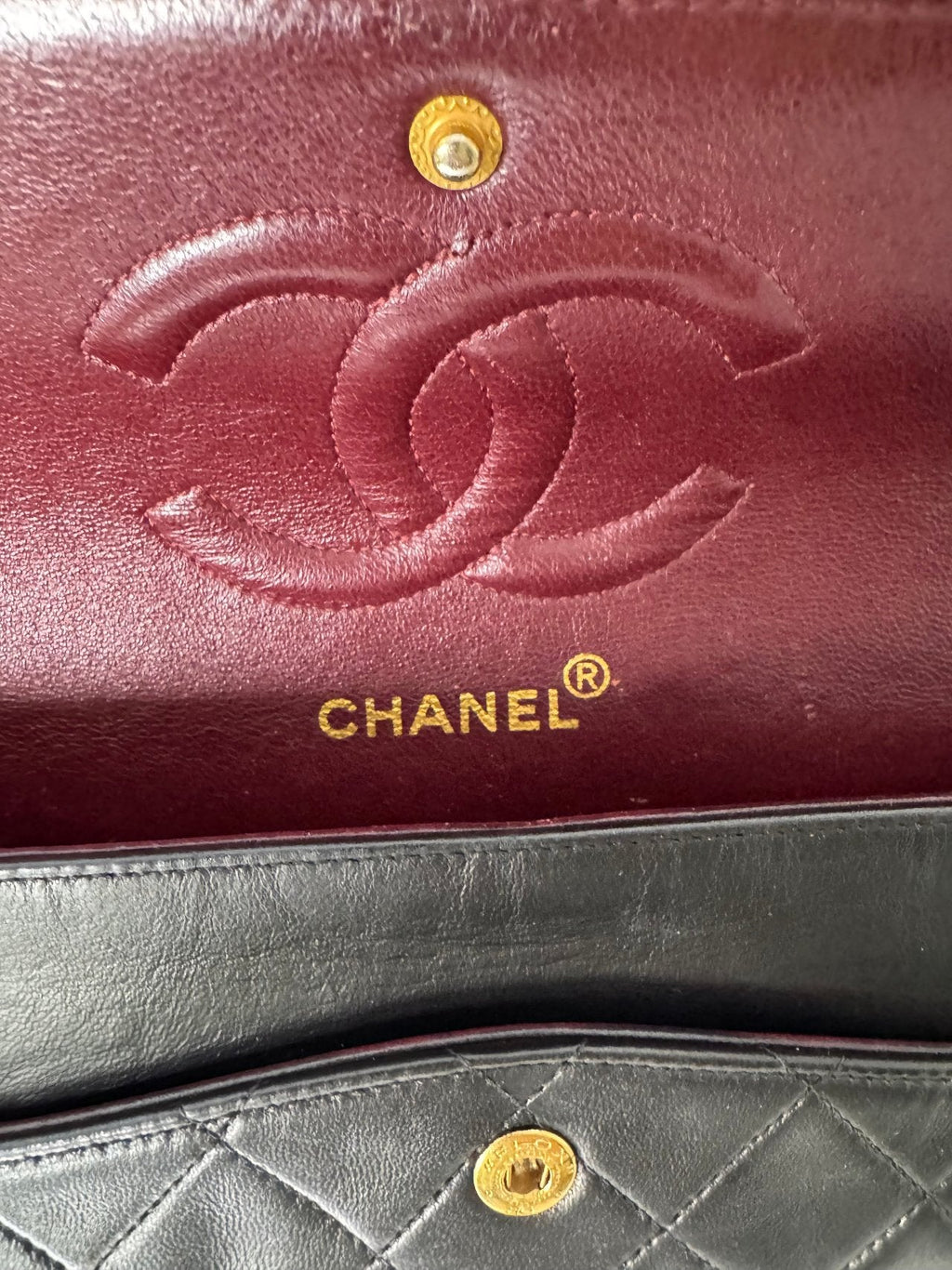 Chanel Vintage Stoff Timeless Flap Bag Black Medium 24k Gold Hardware