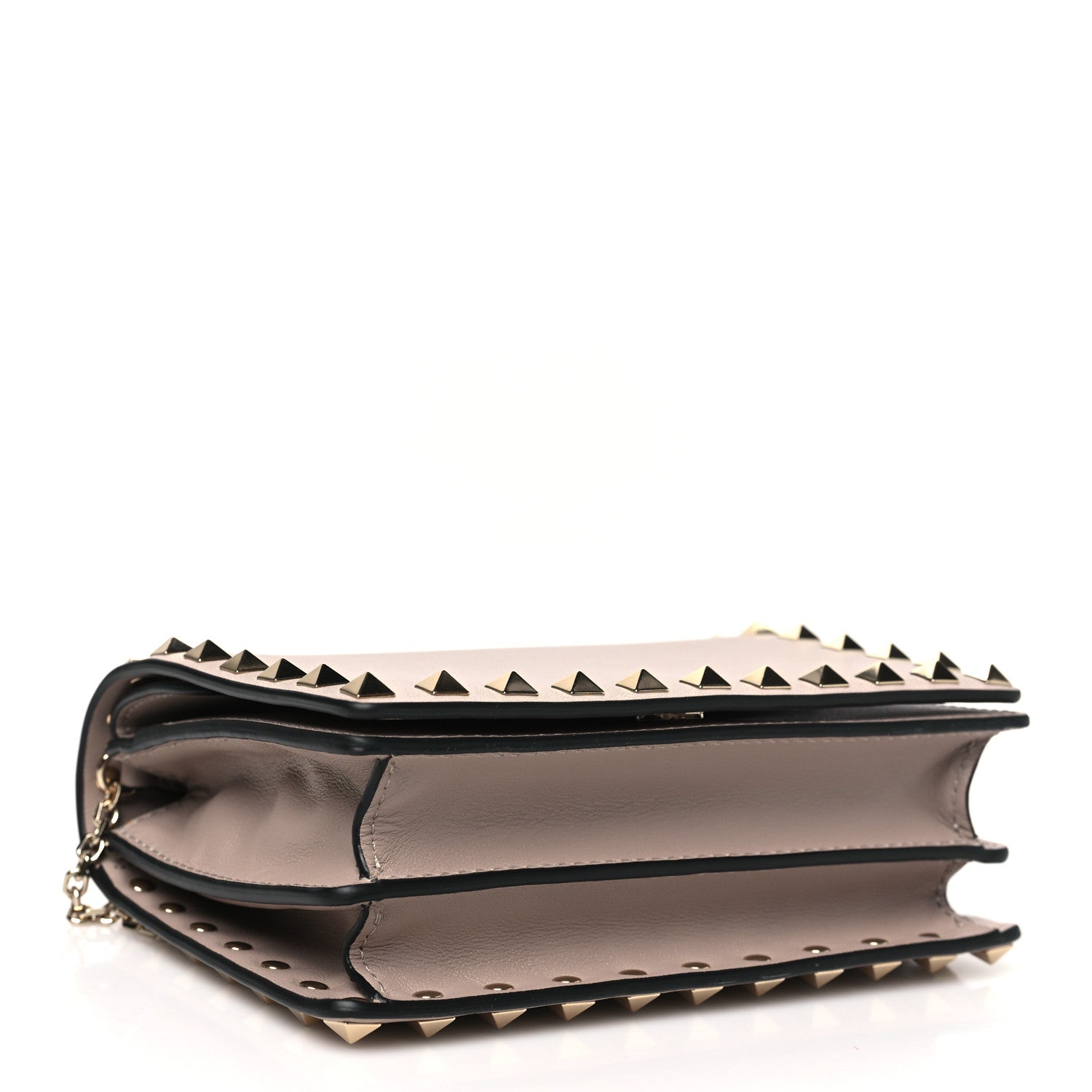 Pebbled Calfskin Rockstud Wallet On Chain Poudre