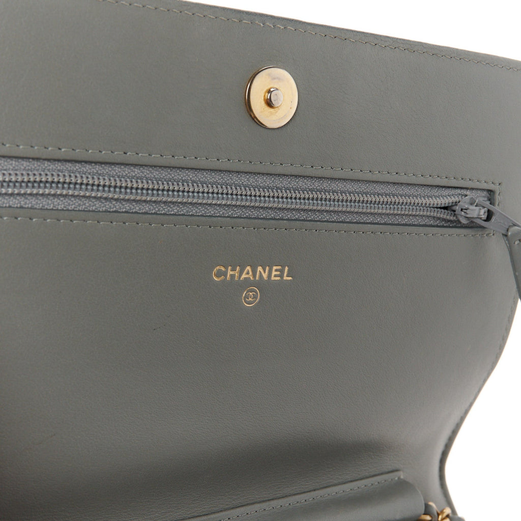 Lambskin Quilted Boy Wallet On Chain WOC Grey