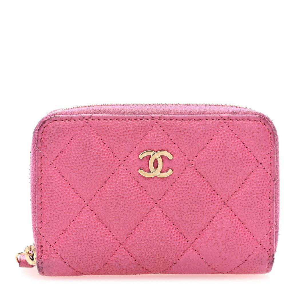 Caviar Quilted Zip Coin Purse Pink