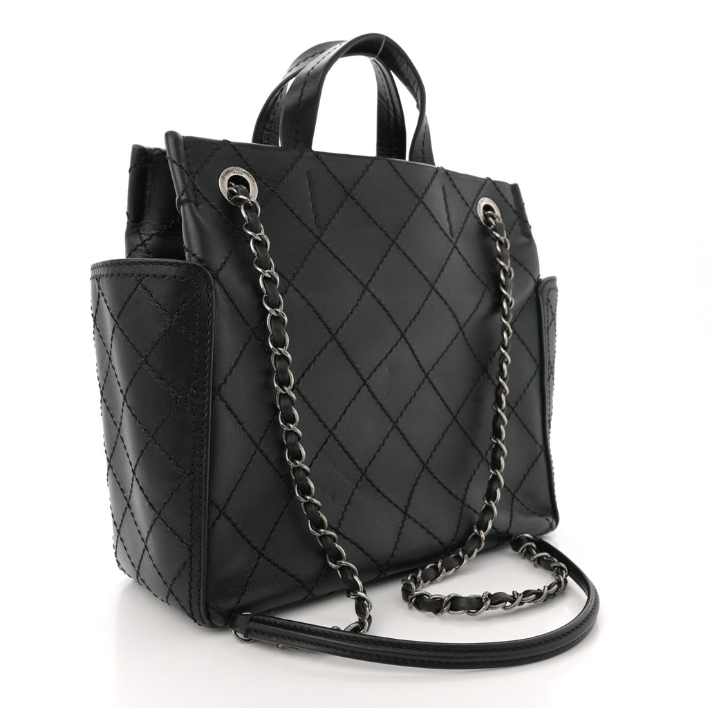 Grained Calfskin CC Pocket Tote Black