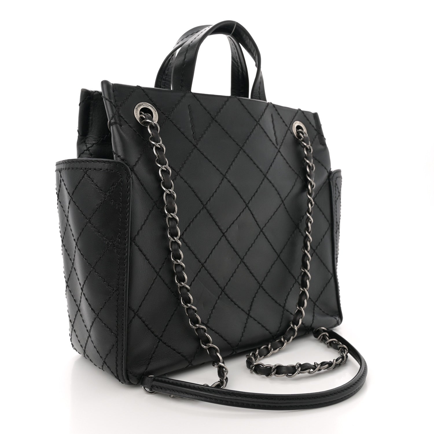 Grained Calfskin CC Pocket Tote Black