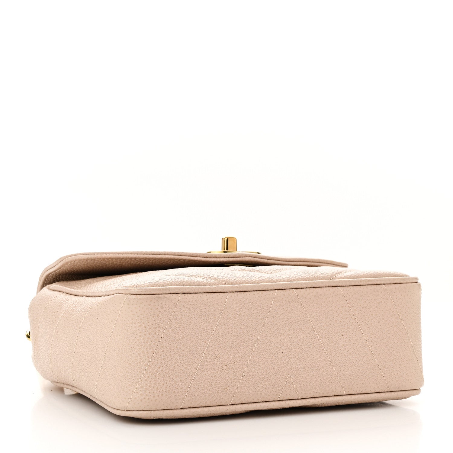 Caviar Chevron Quilted Mini Square Flap Light Beige