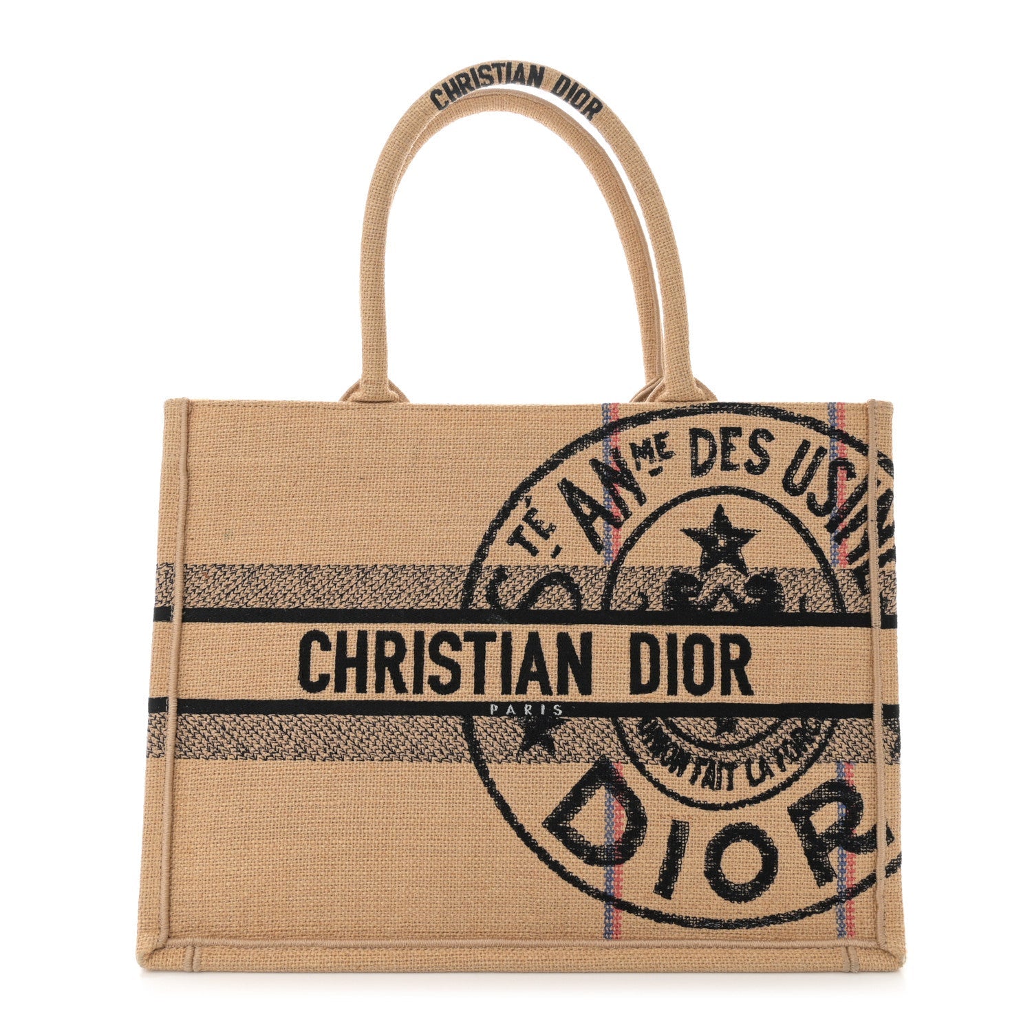 Canvas Jute Embroidered Medium Book Tote Black Beige