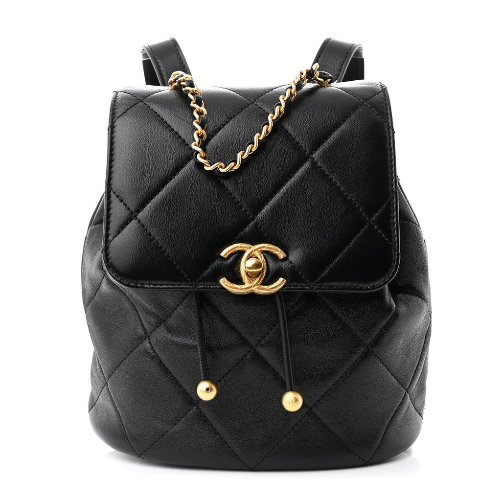 Lambskin Quilted Logo Mini Backpack Black