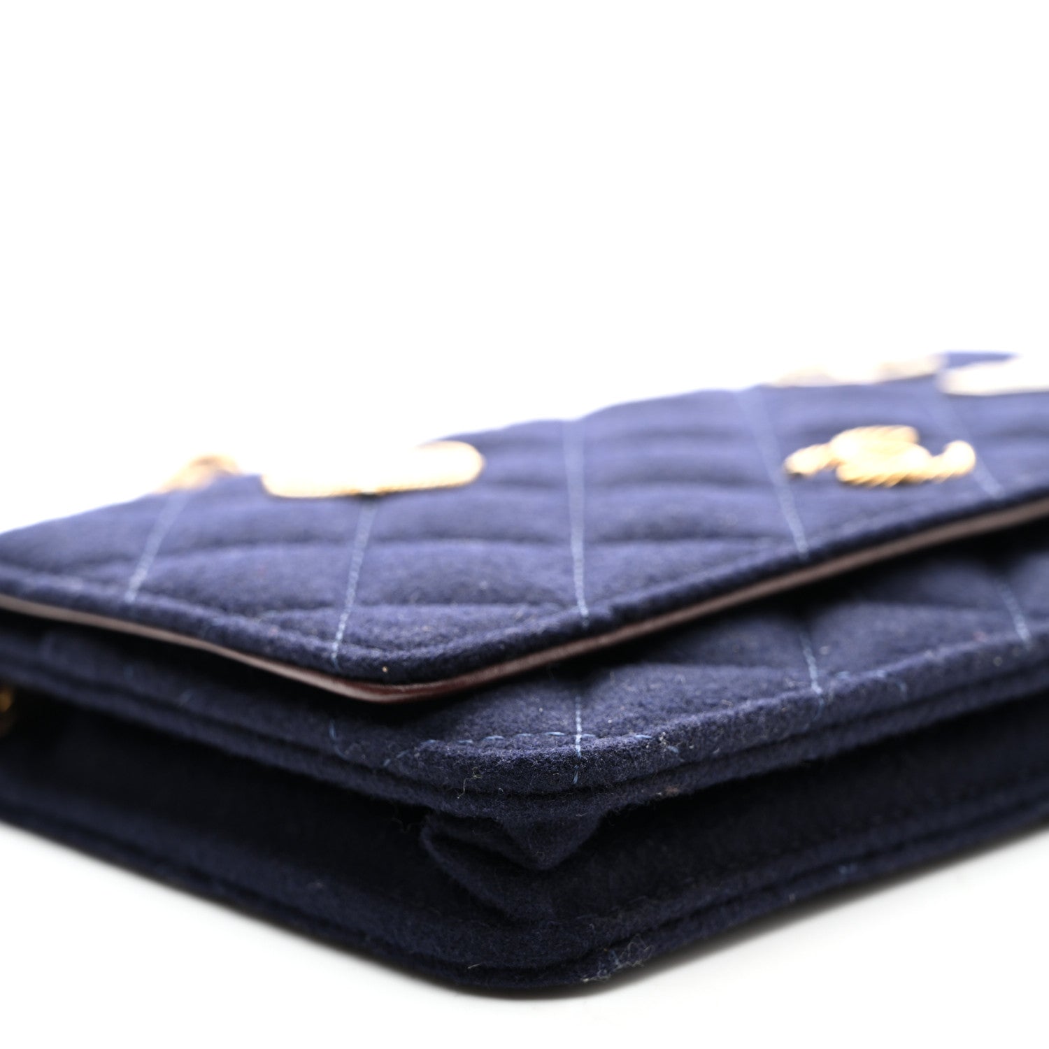 Felt Quilted Paris-Hamburg Charms Wallet On Chain WOC Dark Navy